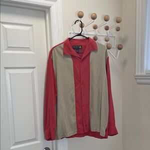 Nat Nast - 100% Silk Bowling Long Sleeve Button Down - Red / Cream - M